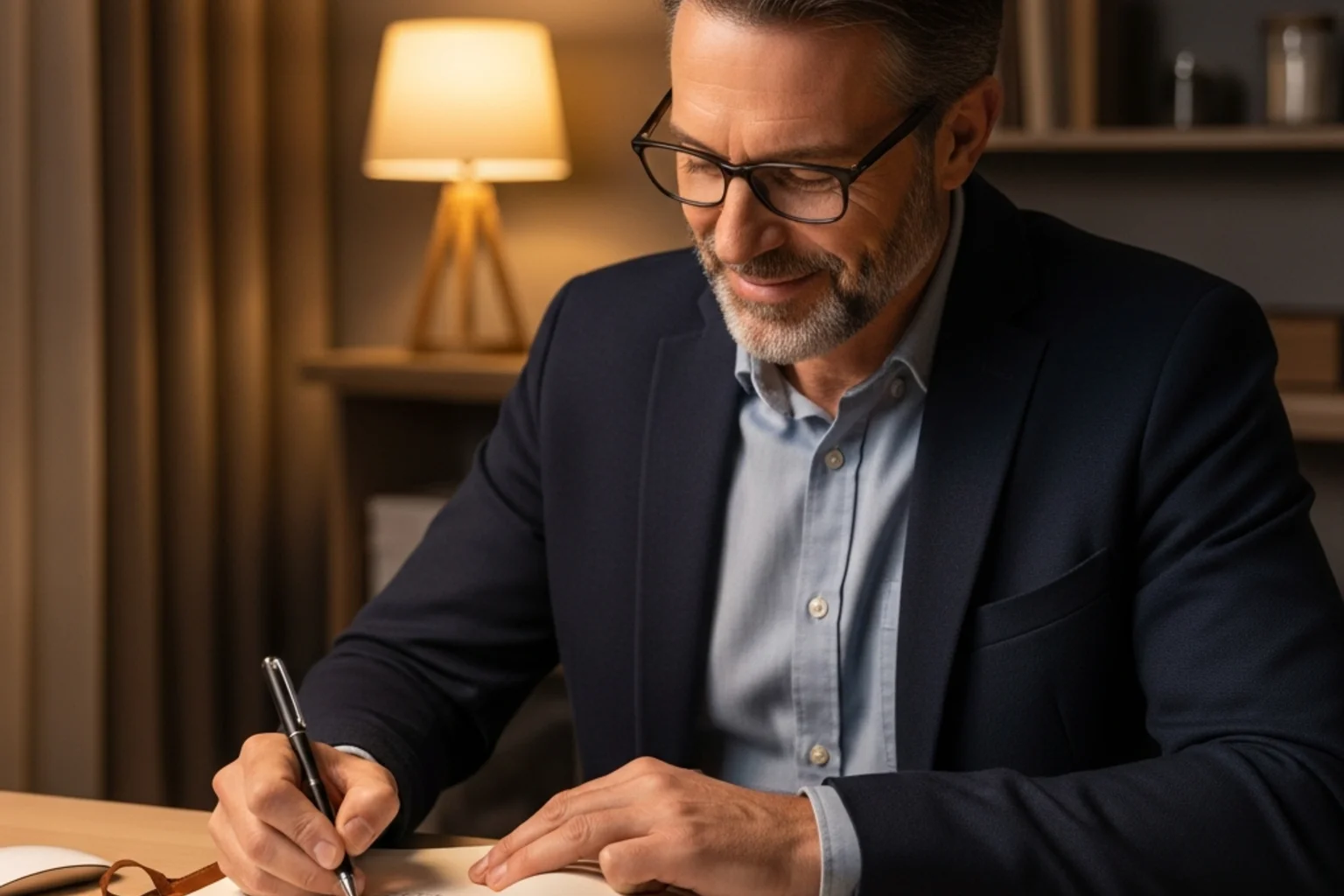 Zufriedener Wettfan mit Notizbuch dokumentiert seine Wetterfolge