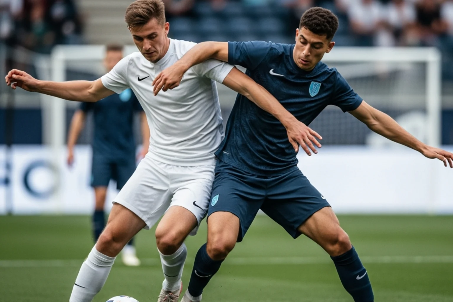 Fussballspieler in Aktion während eines Spiels auf dem Rasen