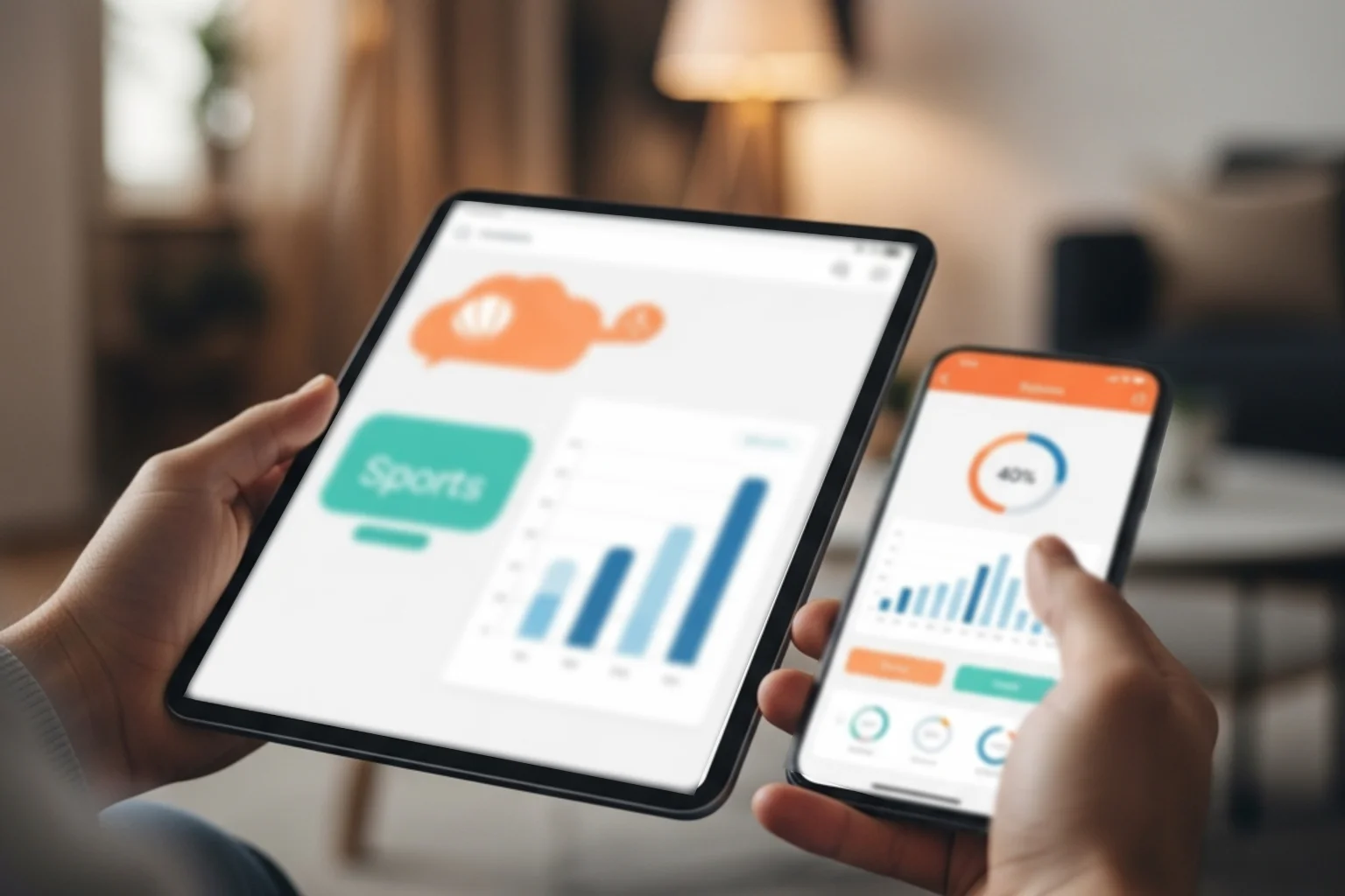 Person vergleicht Sportwetten-Angebote auf Tablet und Smartphone