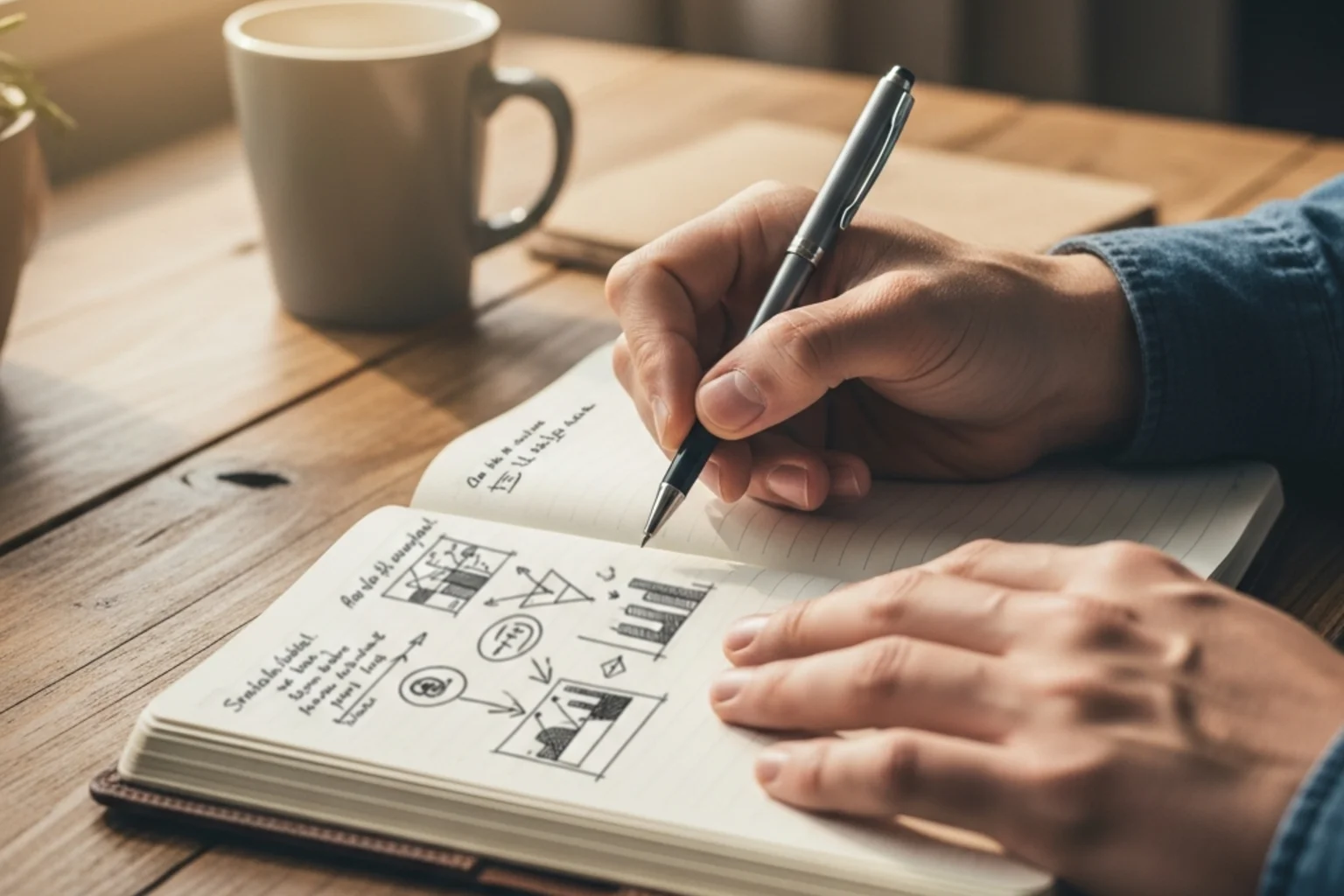 Nahaufnahme von Händen, die Notizen zu Fussballanalysen machen