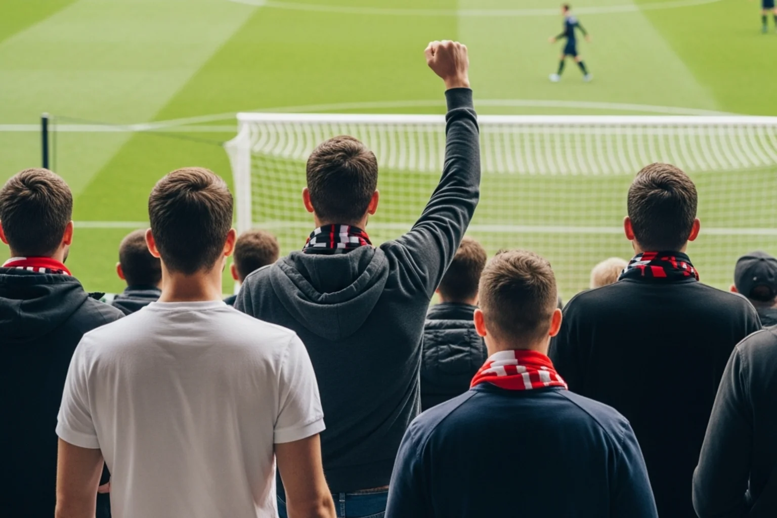 Fussballfans im Stadion beobachten aufmerksam das Spiel