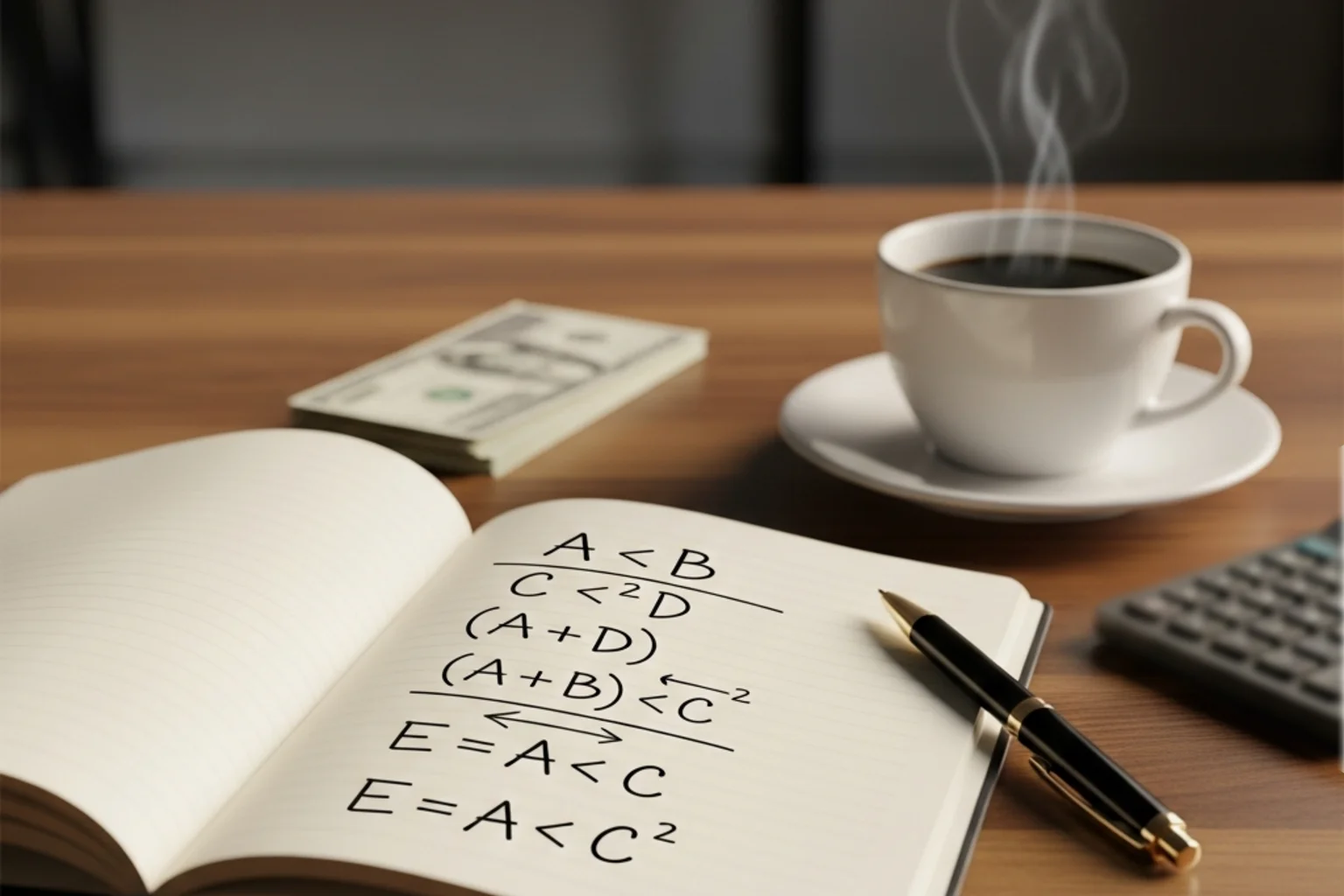 Schreibtisch mit Notizblock und Stift zur Berechnung von Wettquoten